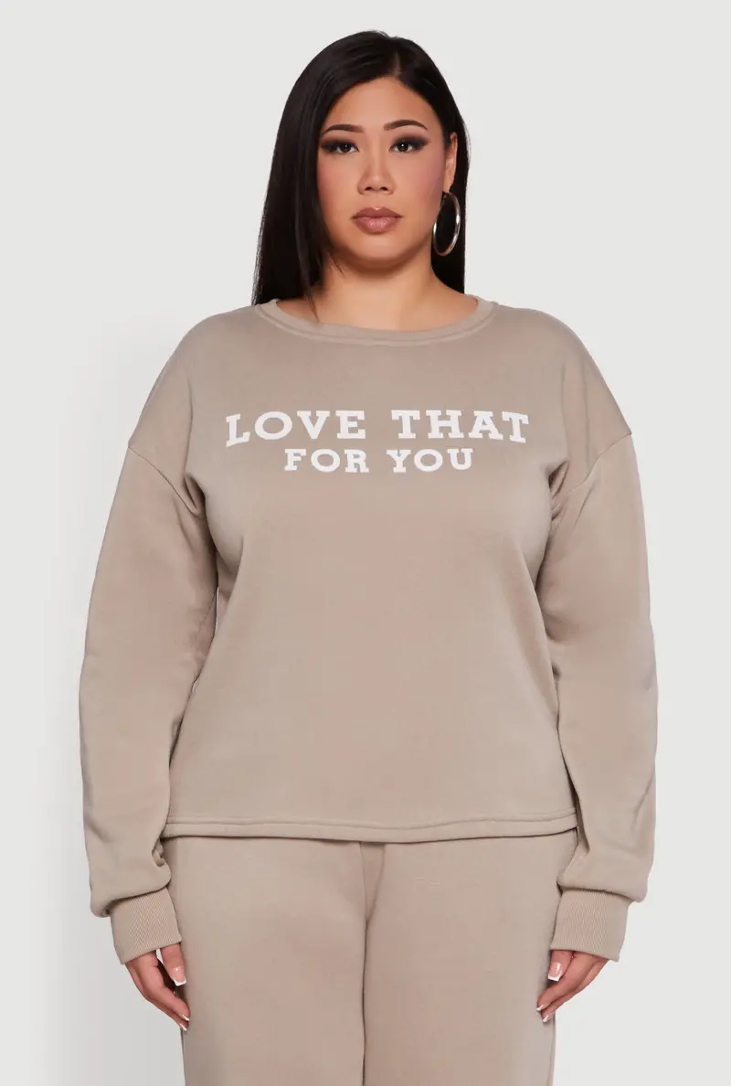 Plus-Size Graphic Sweatshirt Featuring 'Love That For You' Print 1