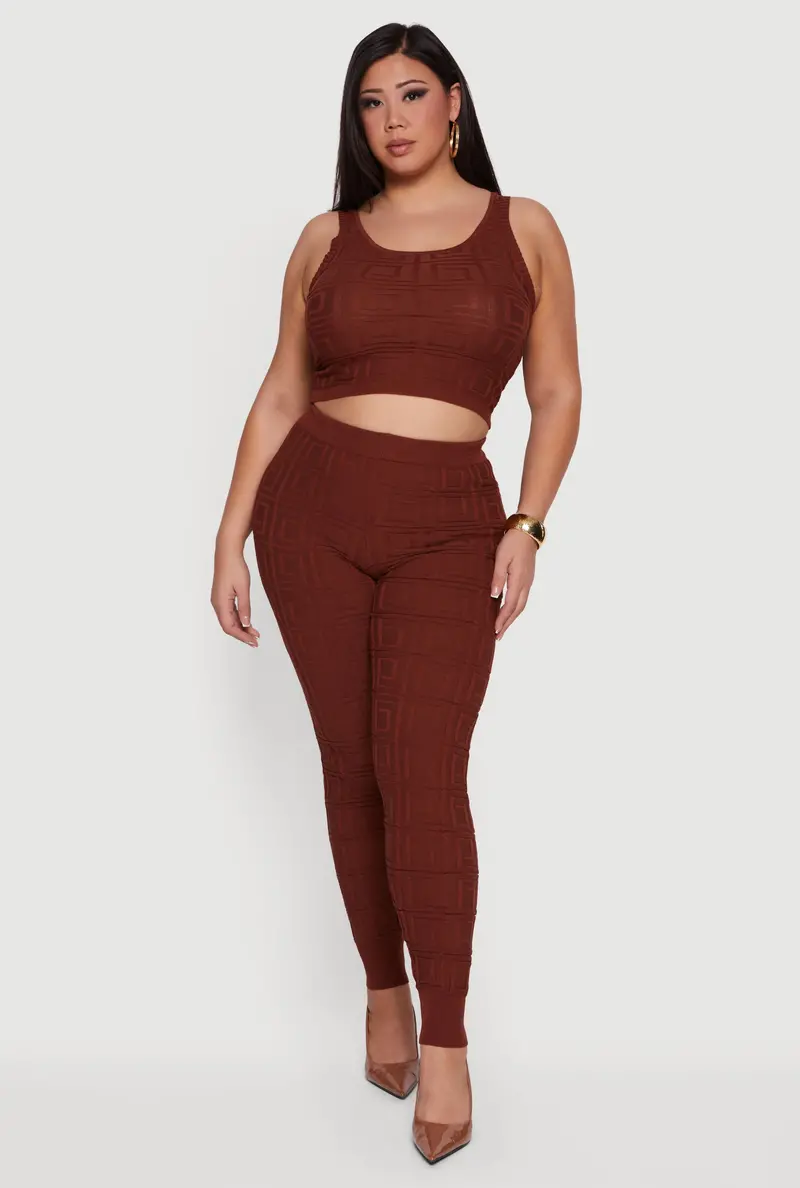 Plus Size Greek Key Knit Leggings With High-Waisted Fit 1