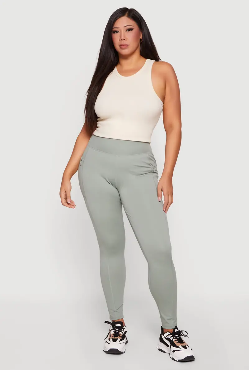 Plus Size High-Rise Leggings With Dual Side Phone Pockets 1