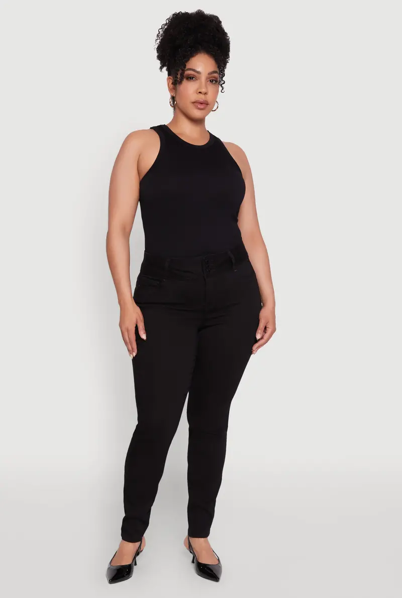 Plus Size High-Waisted 3-Button Denim Jeans With Wax Finish 1