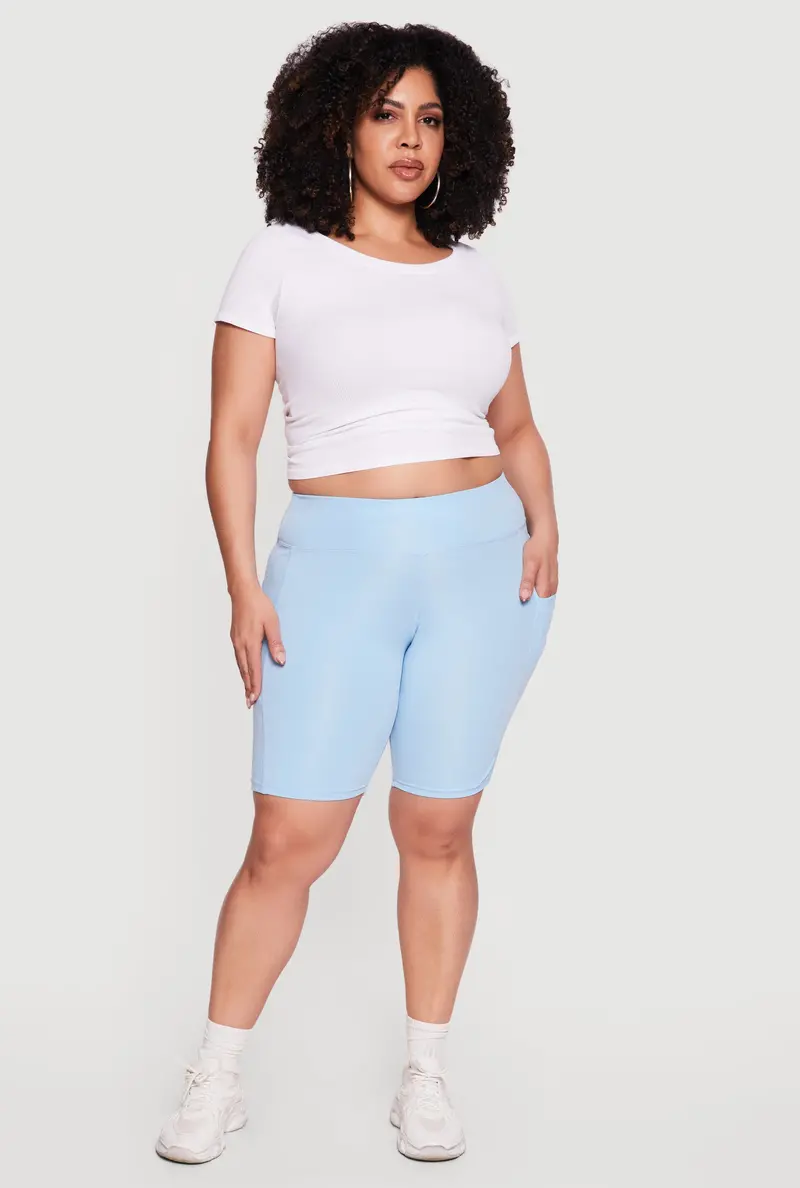 Plus Size High-Waisted Bike Shorts Featuring Side Pockets 1