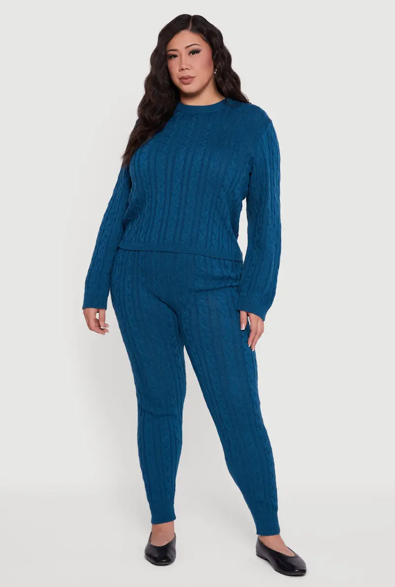 Plus Size High-Waisted Cable Knit Joggers For Women 1