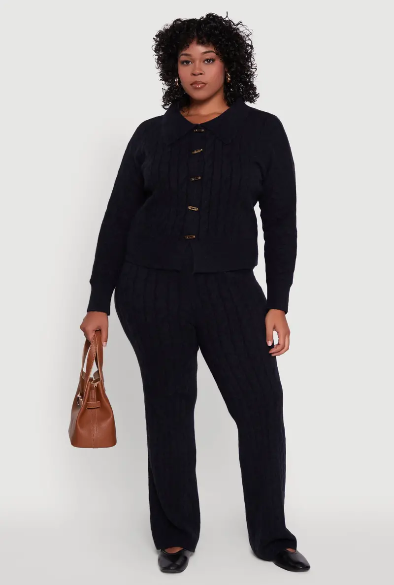 Plus-Size High-Waisted Cable-Knit Trousers 1