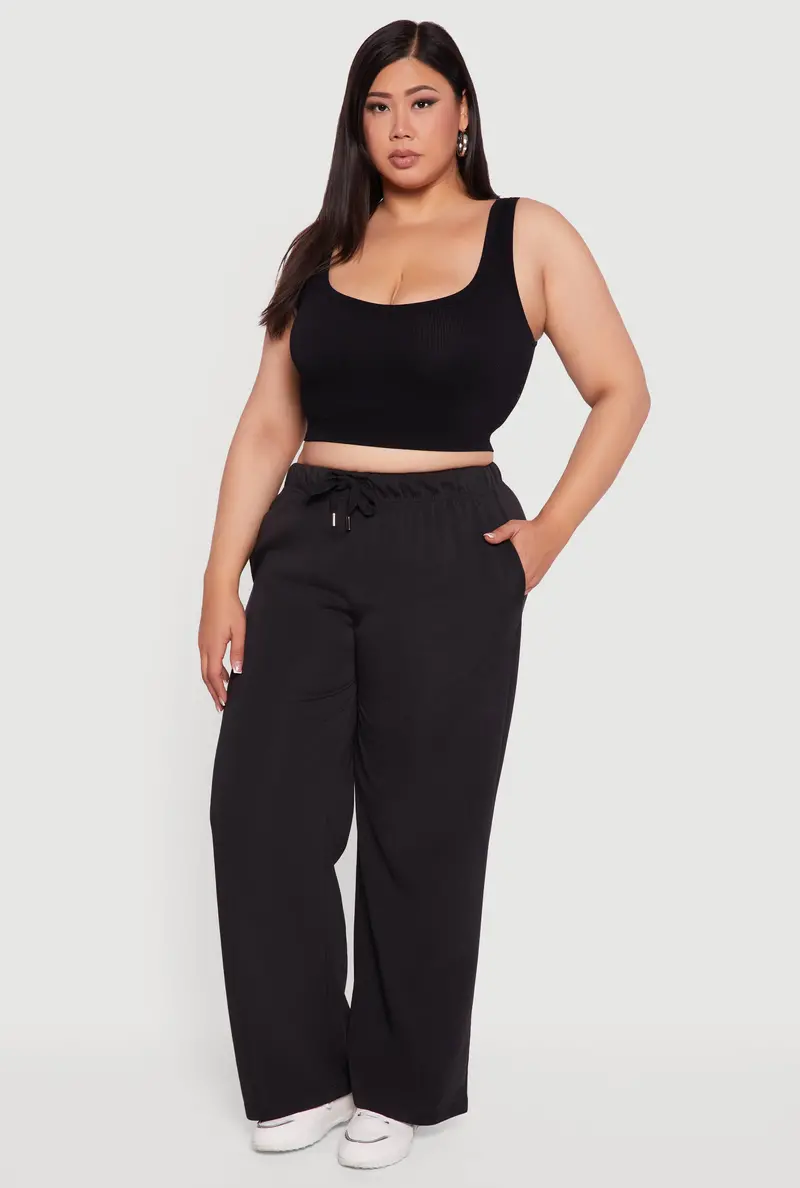 Plus Size High-Waisted Fleece Wide-Leg Sweatpants 1