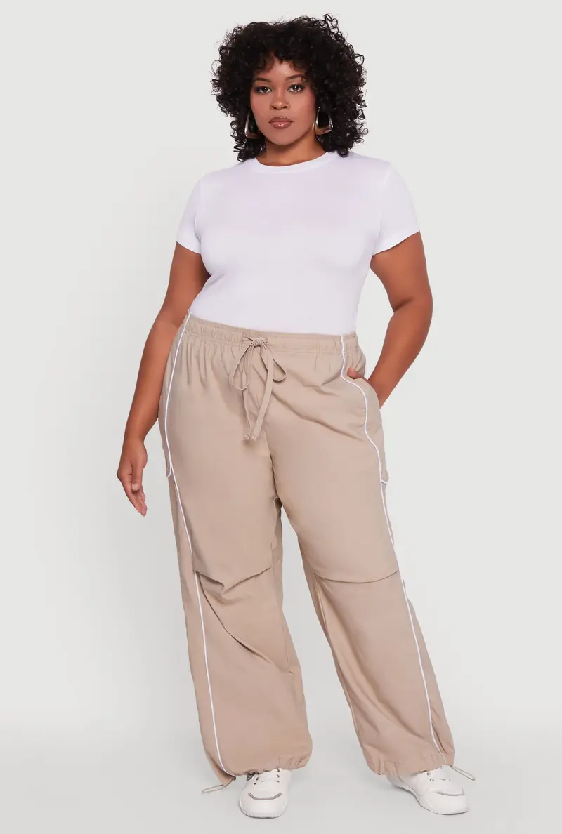 Plus Size High-Waisted Joggers With Contrast Trim & Drawstring Hem 1