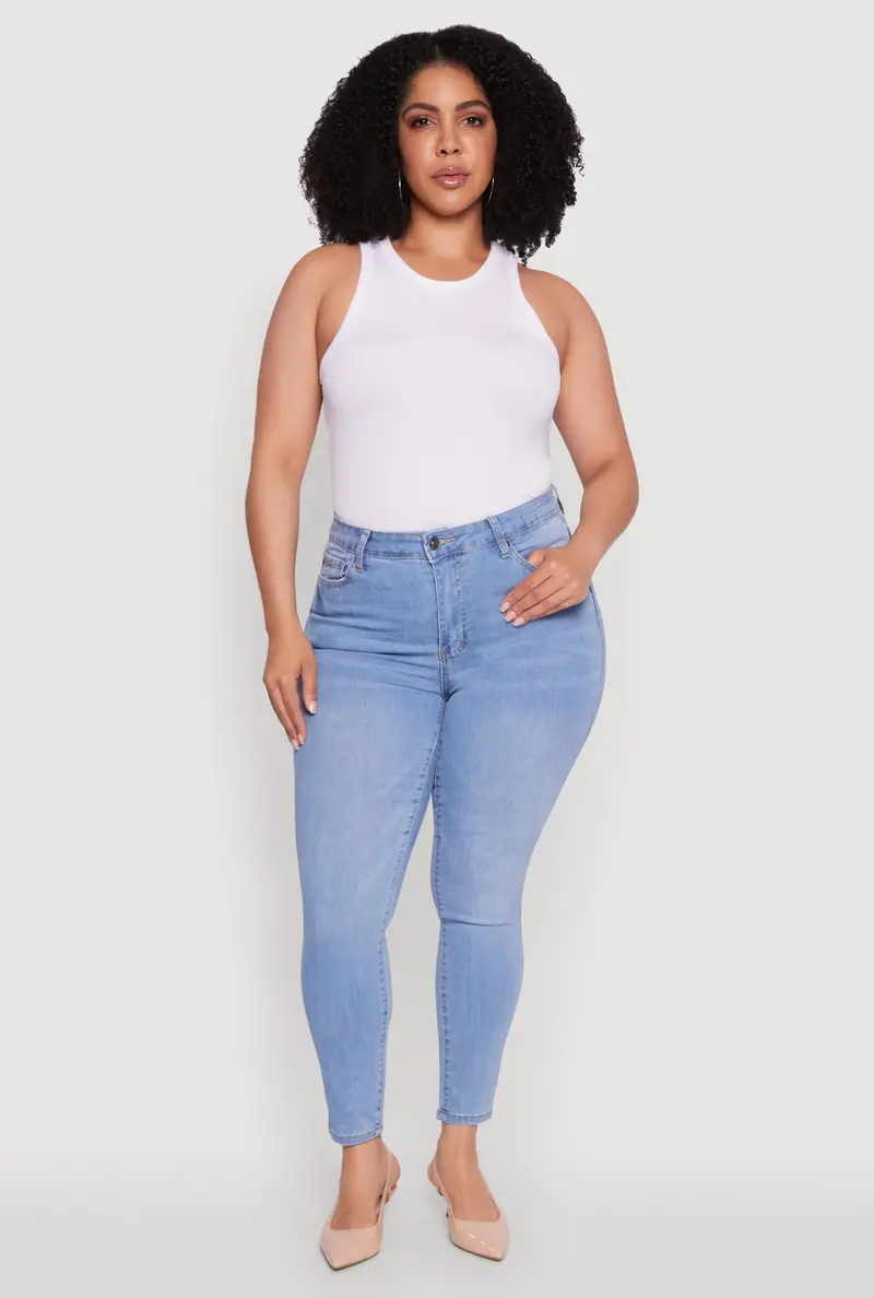 Plus Size High-Waisted Skinny Jeans With Wax Finish 1