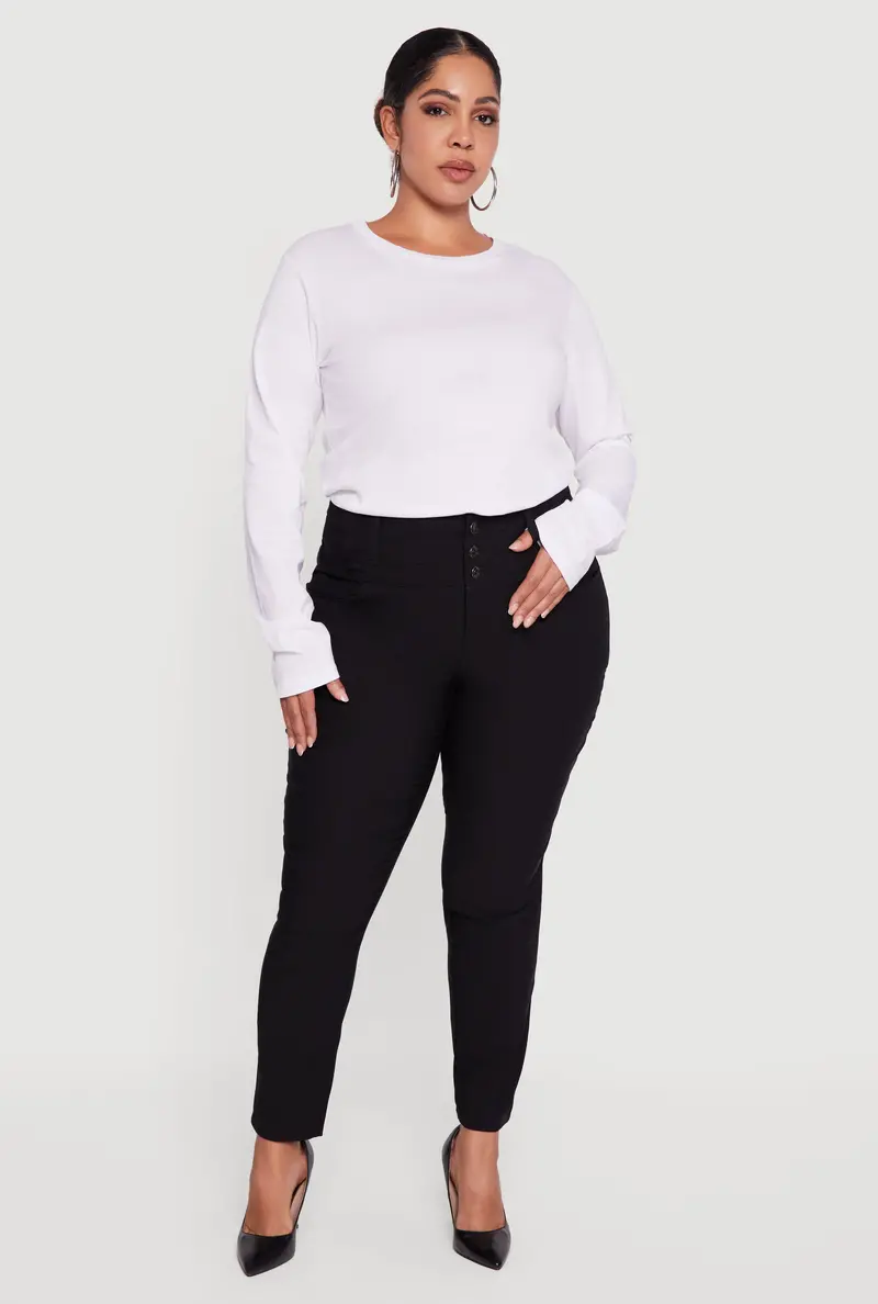 Plus Size High-Waisted Three-Button Pants – Almost Famous 1