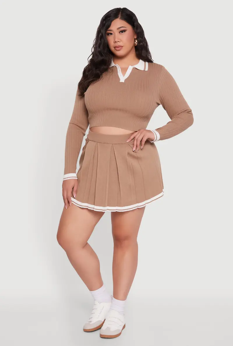 Plus Size High-Waisted Varsity-Stripe Pleated Skort For Women 1