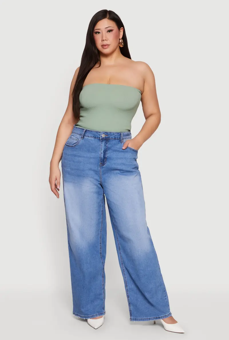 Plus Size High-Waisted Wide Leg Denim Jeans 1