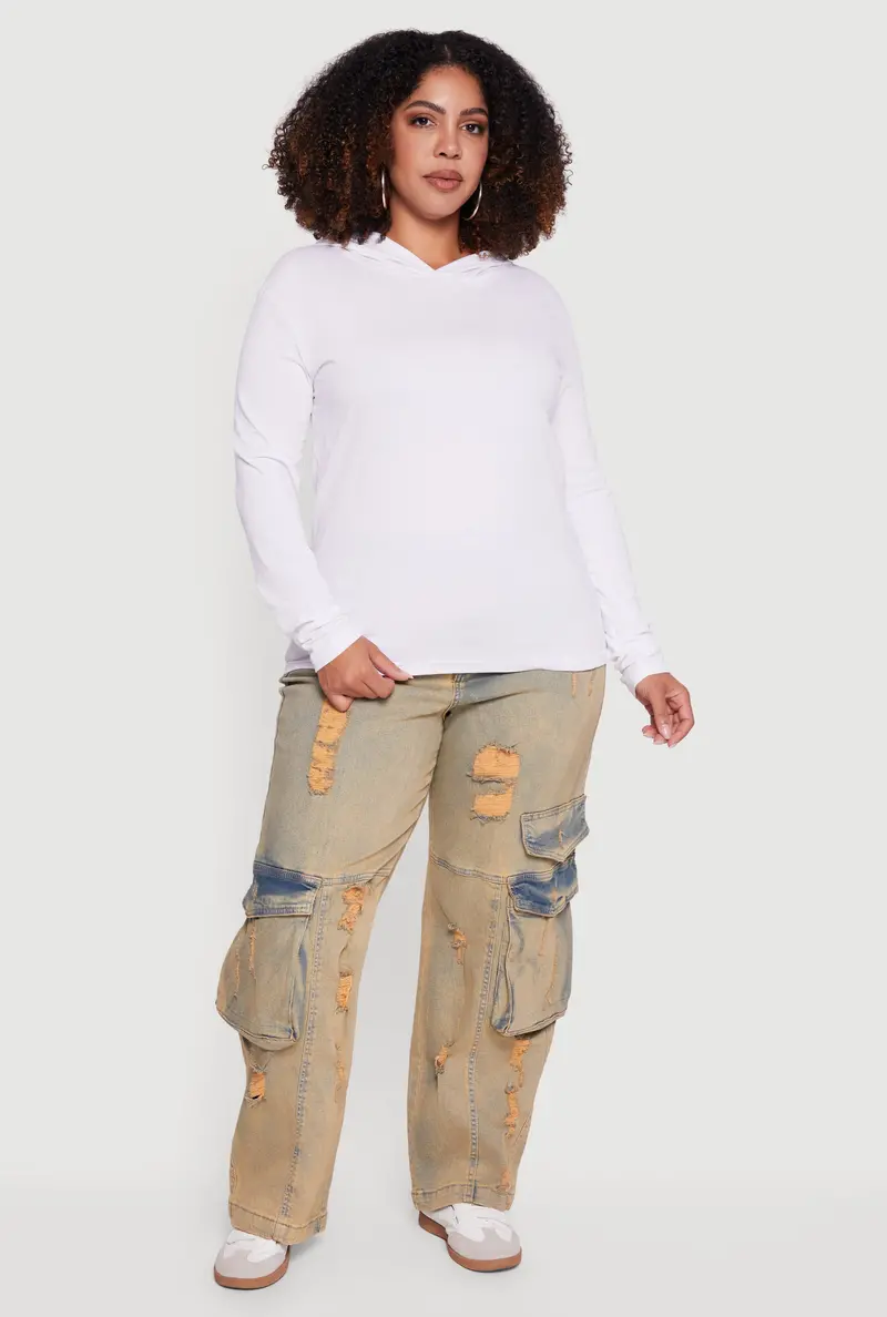 Plus Size Hooded Long Sleeve Pullover 1