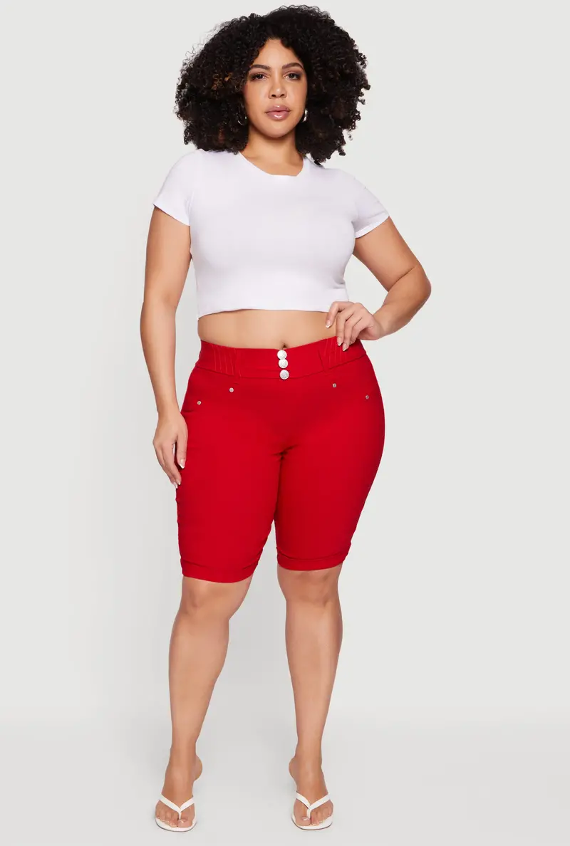 Plus Size Hyper-Stretch Bermuda Shorts – Pull-On Comfort Fit 1
