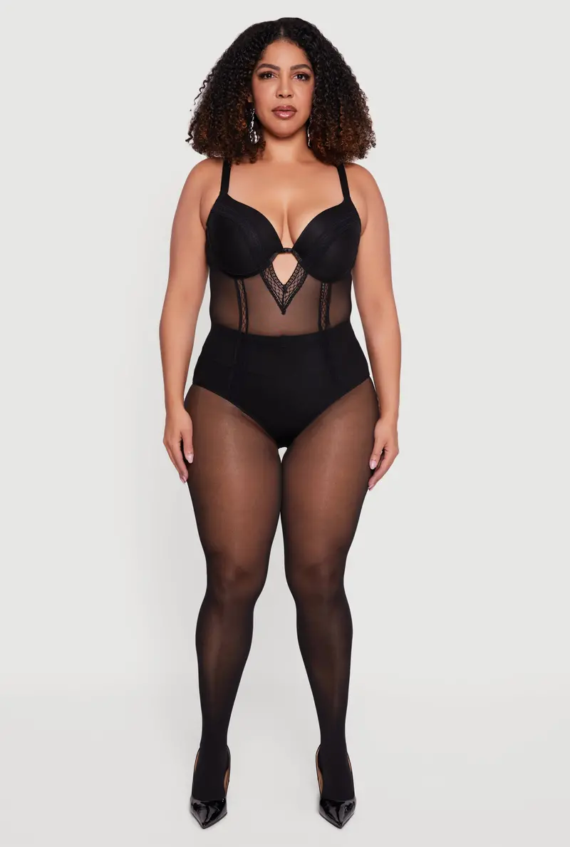 Plus Size Keyhole Detail Sheer Mesh Bodysuit 1