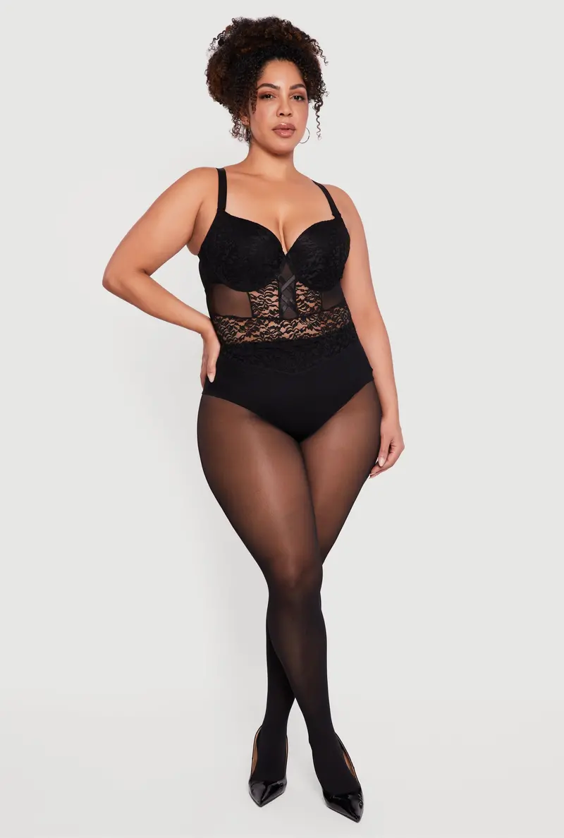 Plus Size Lace Bustier-Style Bodysuit 1