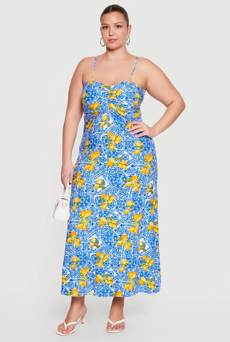 Plus Size Lemon-Print Bustier Maxi Dress 1