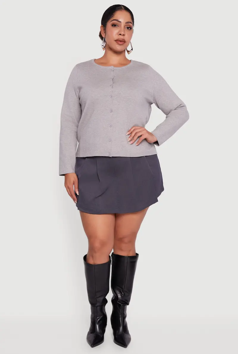 Plus Size Long Sleeve Button-Front Cardigan – Soft Knit Layering Piece 1