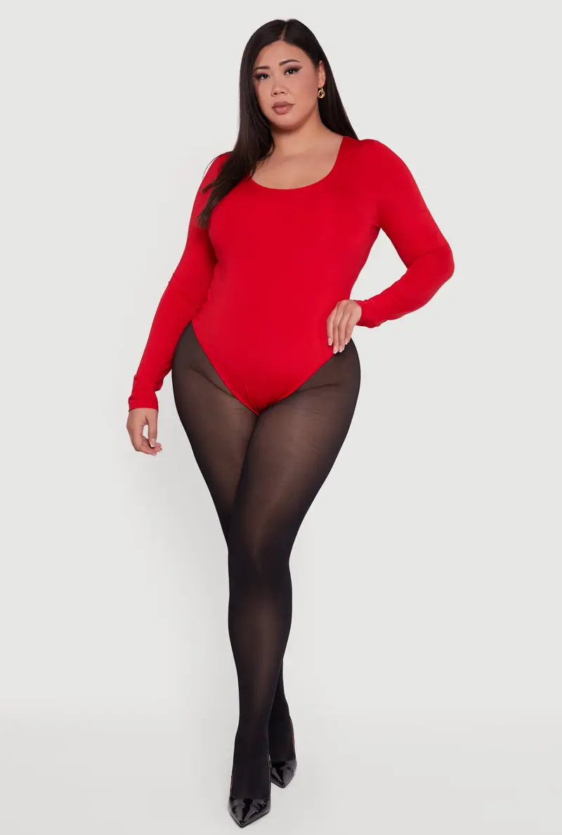 Plus Size Long-Sleeve Scoop Neck Bodysuit – Seamless Base Layer 1
