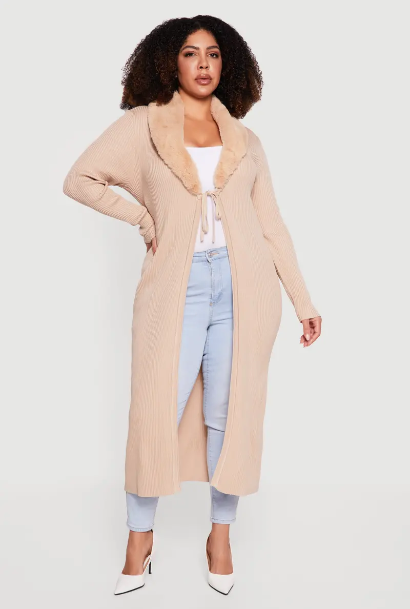 Plus Size Long Tie-Front Cardigan – 'Almost Famous' Style 1