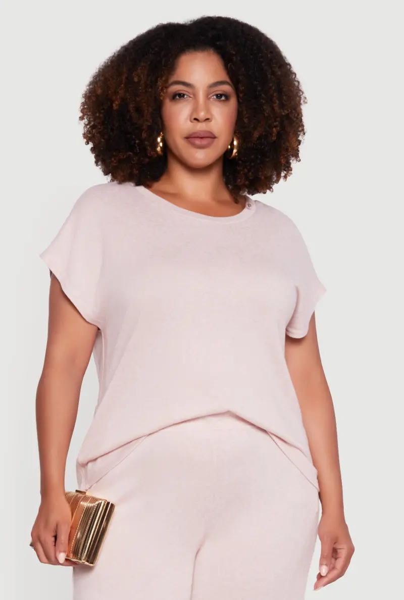 Plus Size Marled Brushed-Knit Crewneck Blouse 1