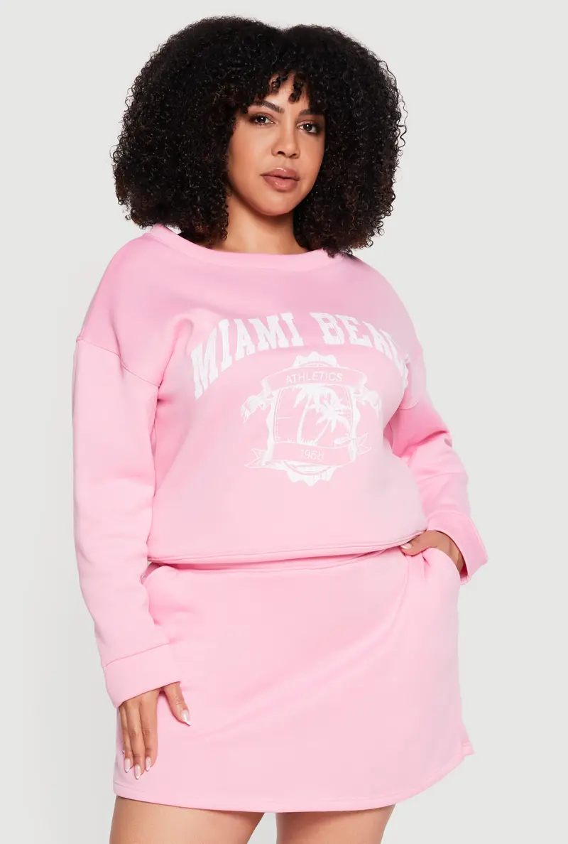 Plus Size Miami Beach-Themed Graphic Sweatshirt 1