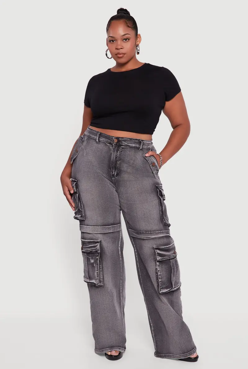 Plus Size Mineral Wash Straight Leg Cargo Pants 1