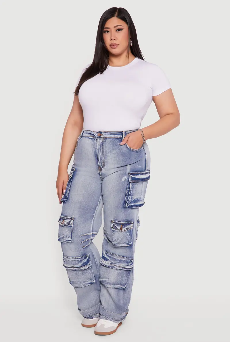 Plus Size Mineral Wash Utility Jeans – Relaxed Fit 1