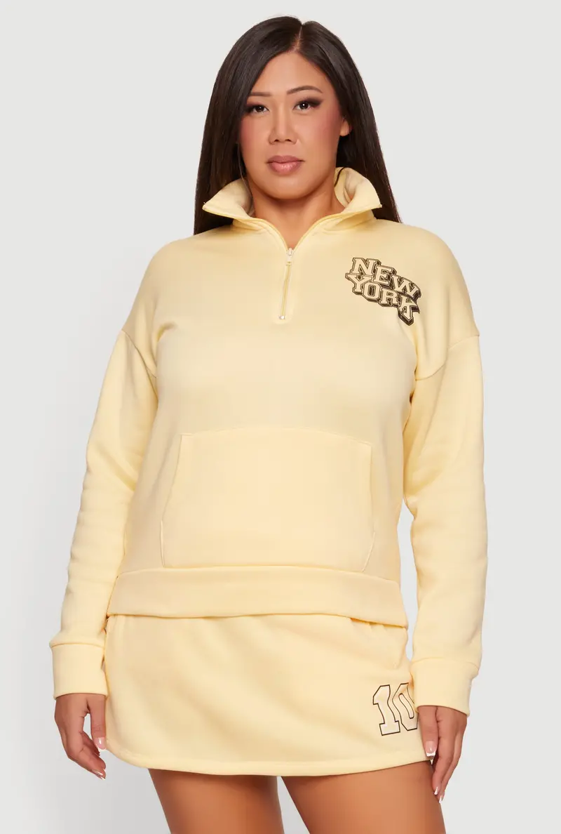 Plus Size New York Graphic Sweatshirt – Quarter-Zip Sporty Style 1