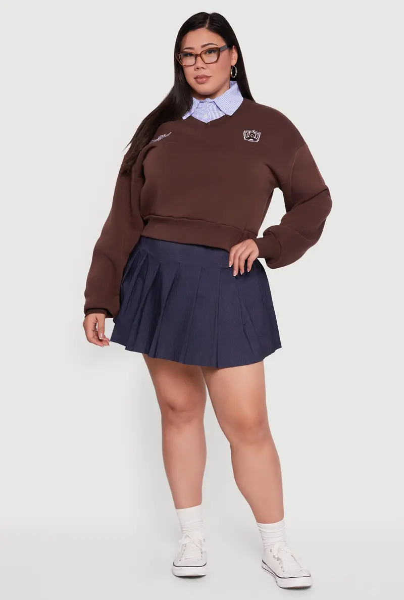 Plus Size New York–Inspired Long Sleeve Sweatshirt With Shirt Collar 1