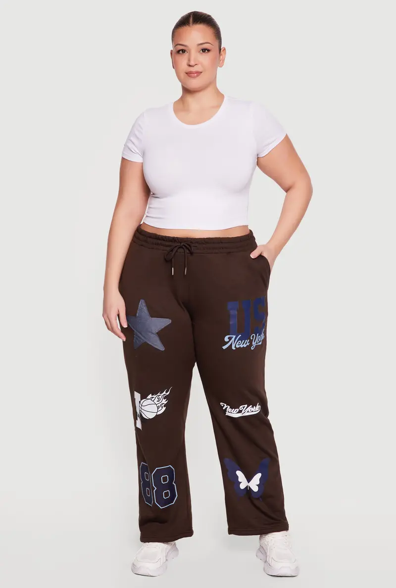 Plus Size New York–Themed Drawstring-Waist Sweatpants 1