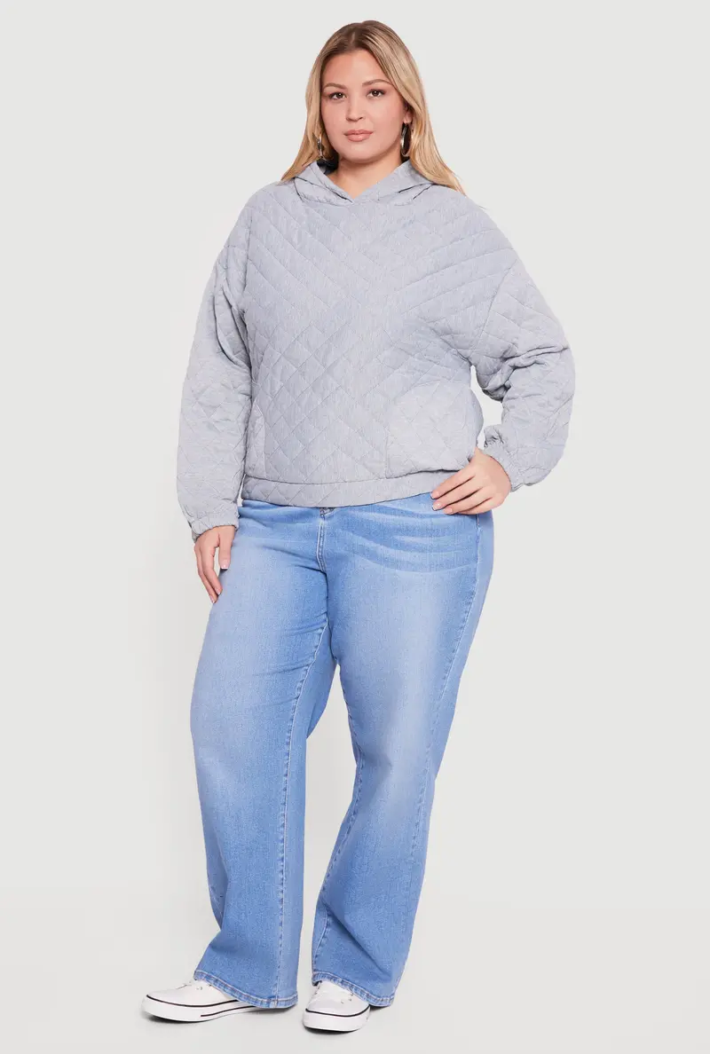 Plus Size Quilted Hooded Sweatshirt 1
