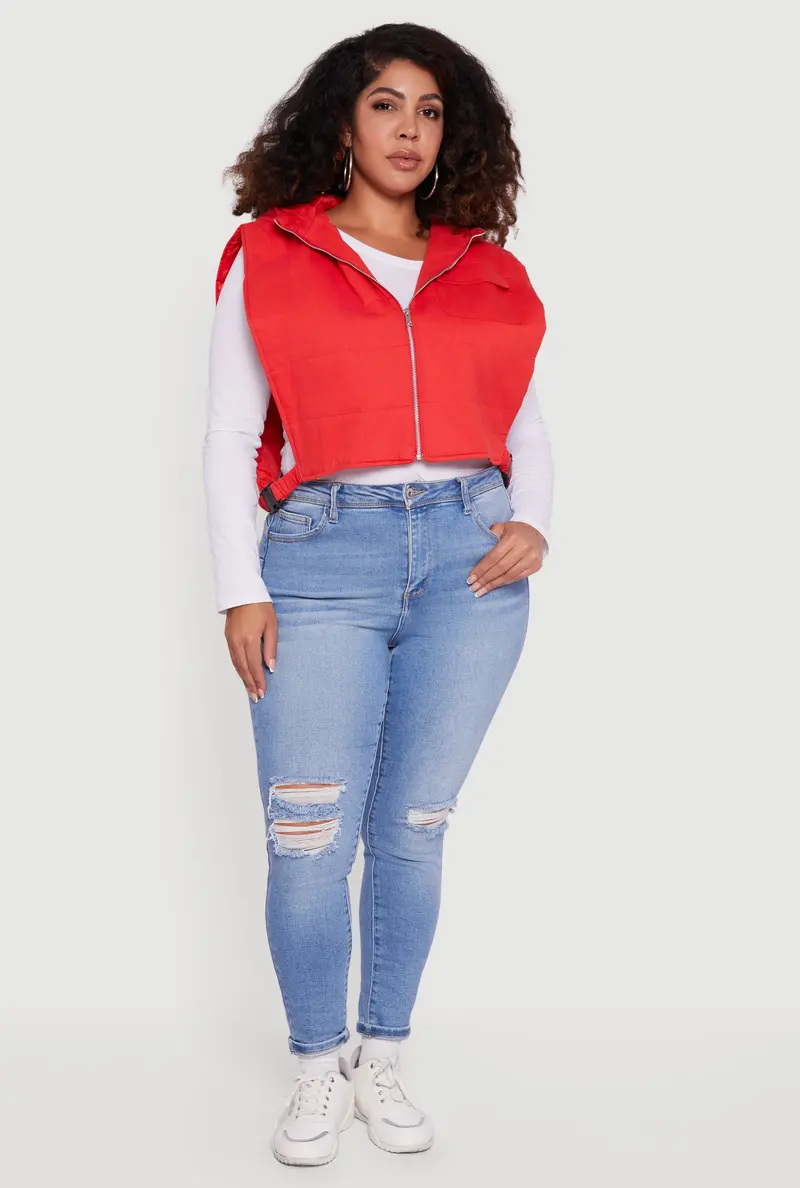 Plus Size Quilted Vest With Hood And Side Buckles 1