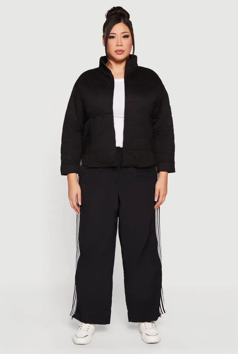 Plus Size Quilted Zip-Front Jacket With Mock Neck 1