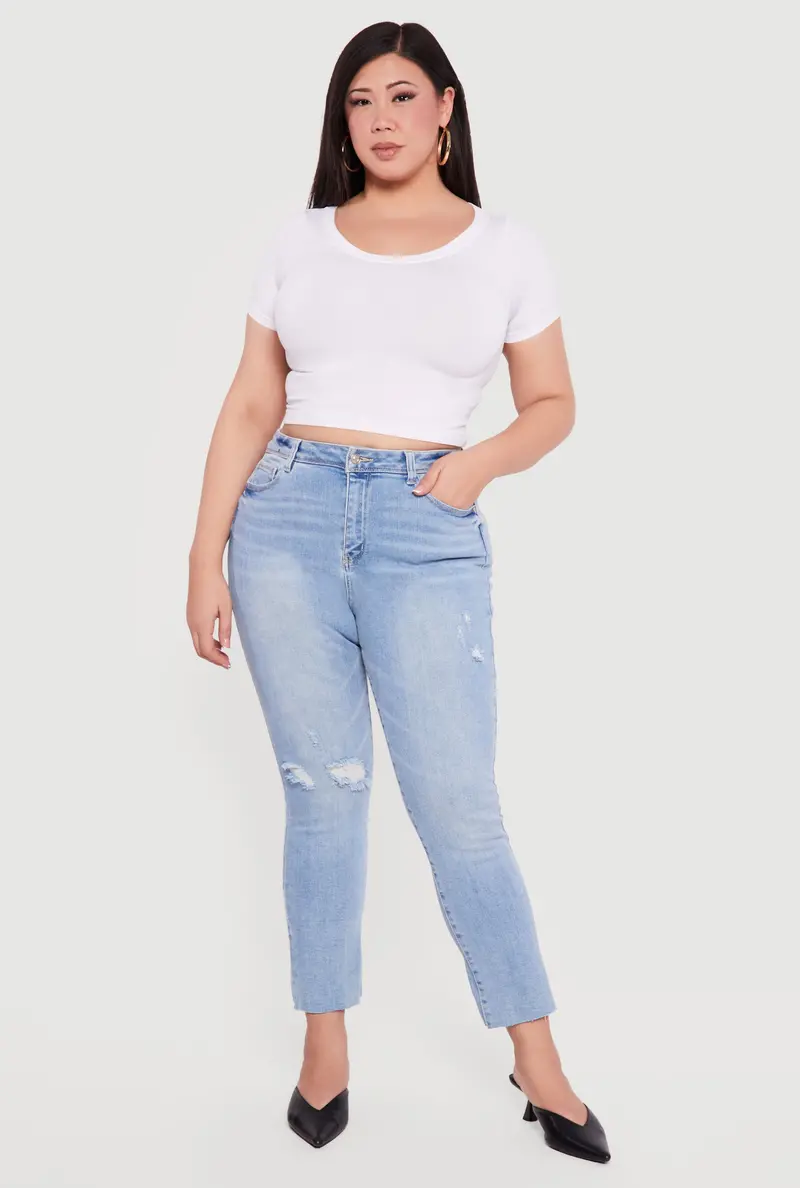 Plus Size Raw-Hem Distressed Skinny Jeans 1