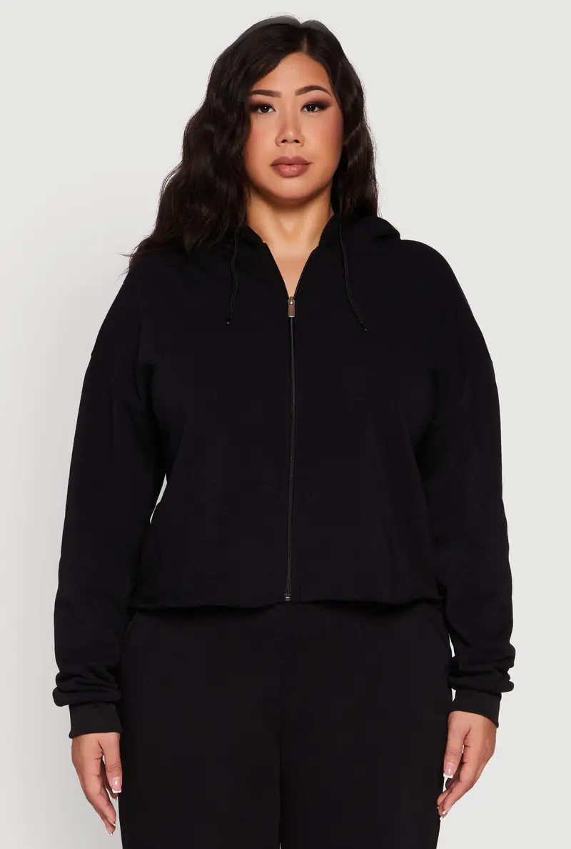 Plus Size Raw-Hem Full-Zip Hooded Sweatshirt 1