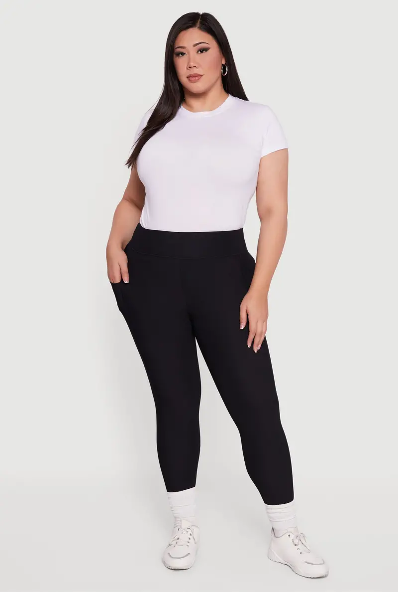 Plus Size Rib-Knit Leggings – Built-In Cell Phone Pocket 1