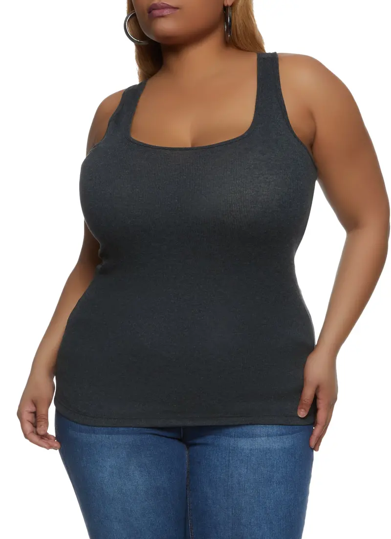 Plus Size Ribbed Knit Racerback Tank 1