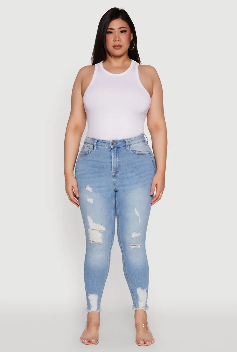 Plus Size Ripped High-Waist Skinny Jeans 1