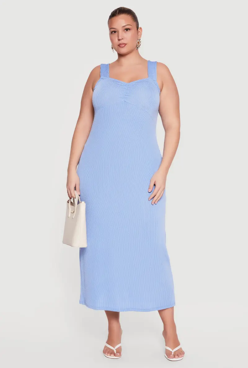 Plus Size Ruched Front Ribbed Knit Maxi Dress 1