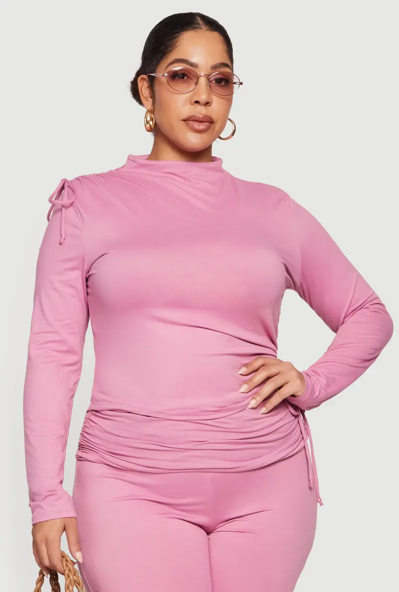 Plus-Size Ruched Mock-Neck Top In Soft Knit Fabric 1