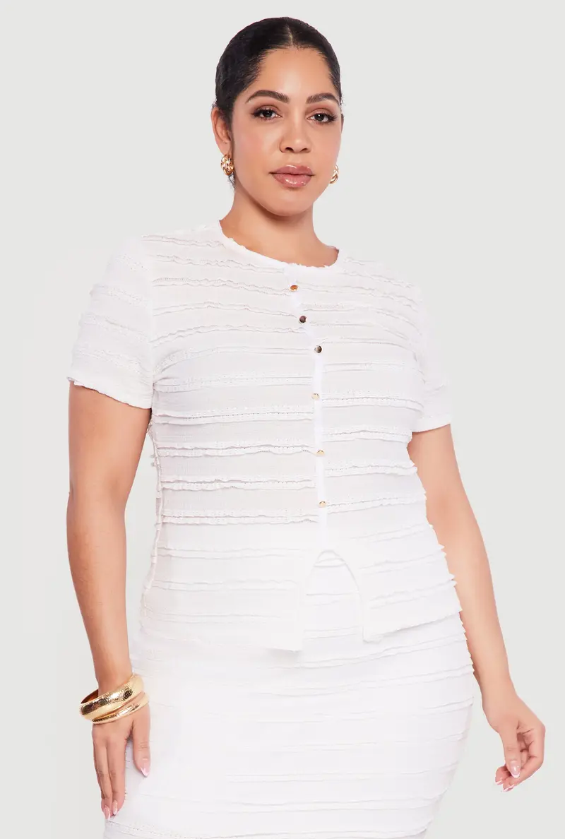 Plus Size Ruffled Slit-Front Blouse With Feminine Detailing 1