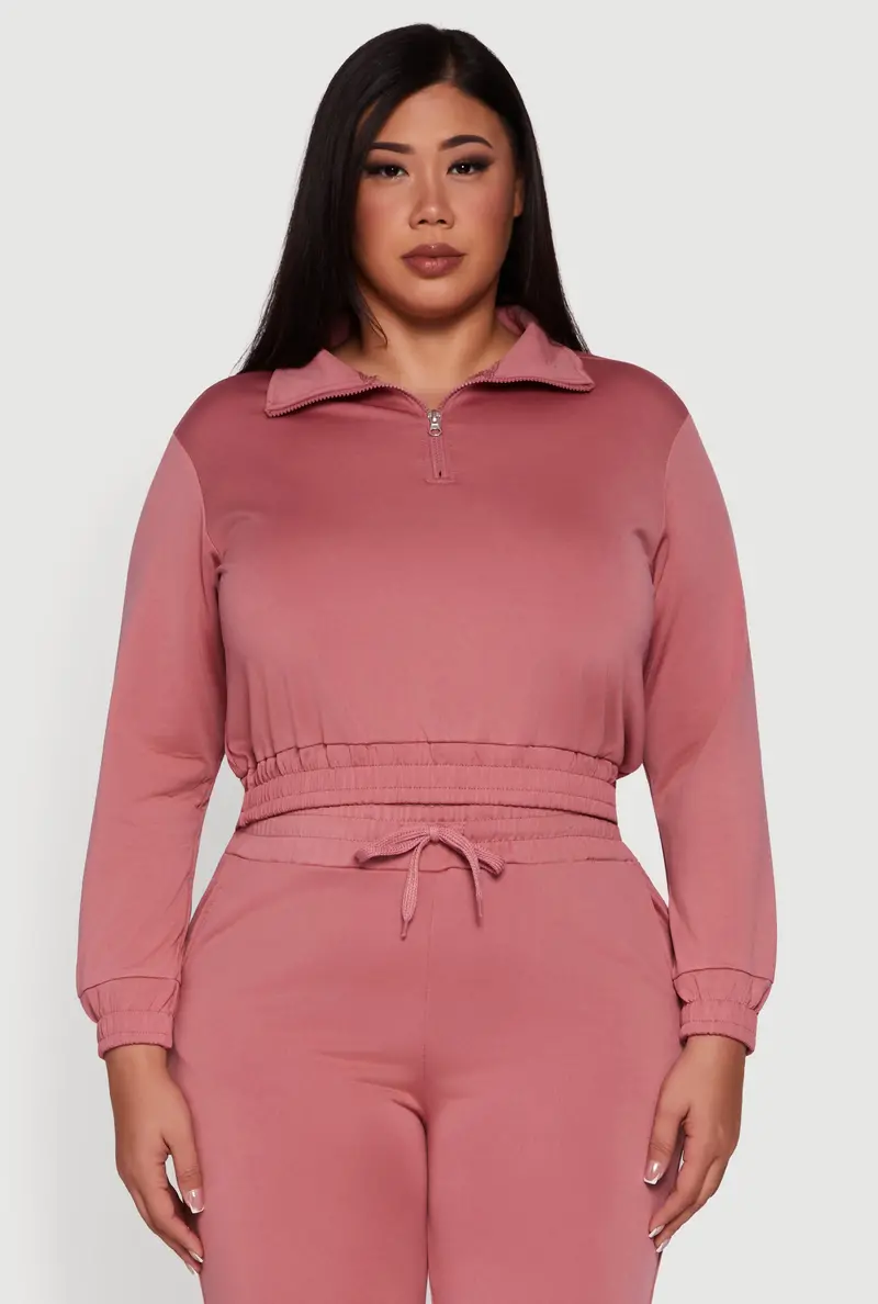 Plus Size Scuba-Knit Cropped Quarter-Zip Sweatshirt 1