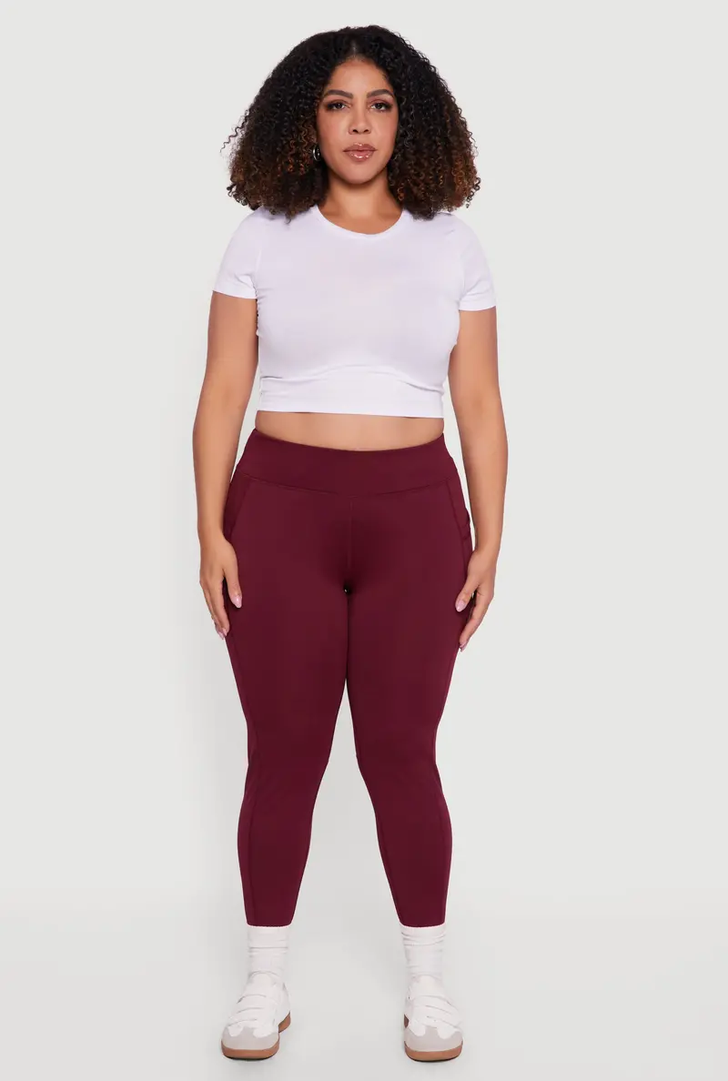 Plus Size Side-Pocket High-Waisted Leggings 1