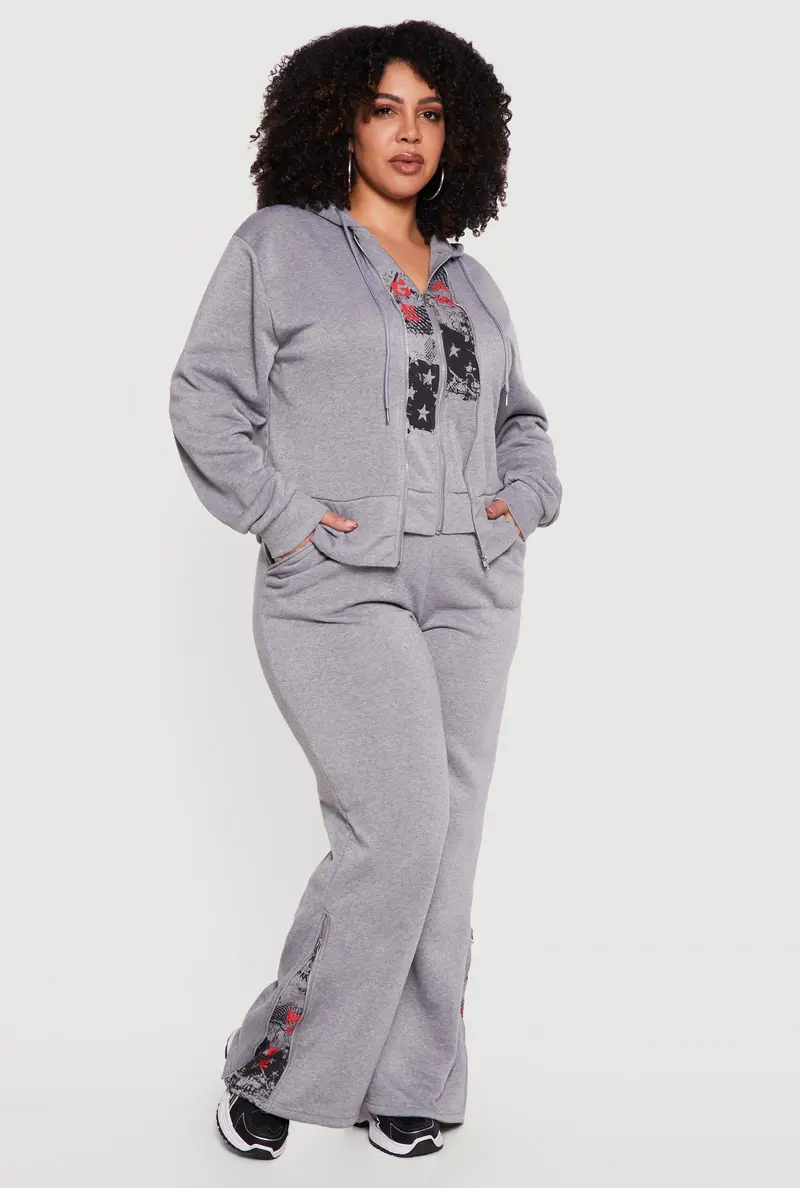 Plus Size Side-Zip Hem Sweatpants With Savage Graphic 1