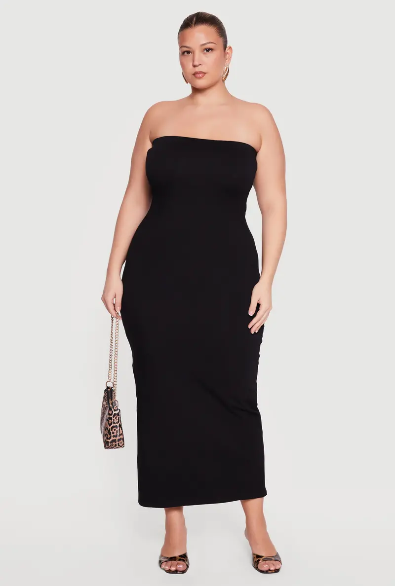 Plus Size Solid Maxi Tube Dress 1