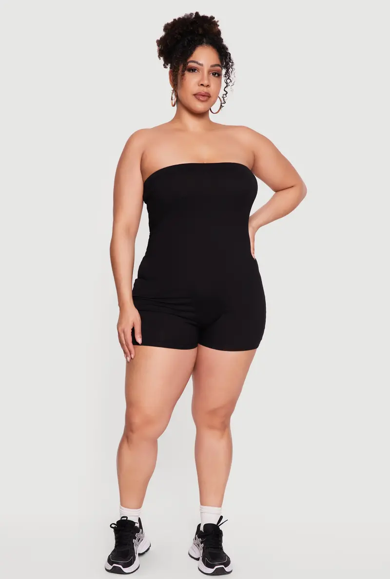 Plus-Size Strapless Solid Romper 1