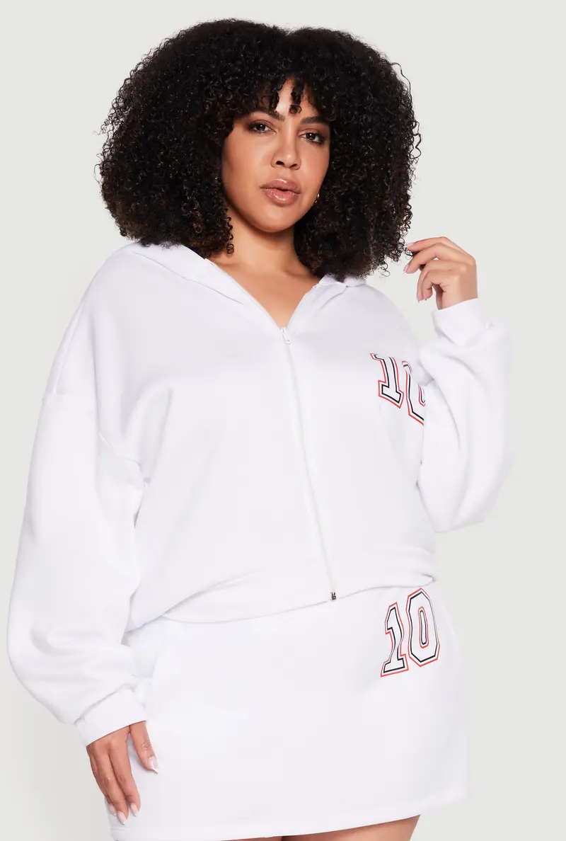 Plus Size Streetwear Hoodie: Oversized Fit, '10' Graphic, And Zip Closure 1