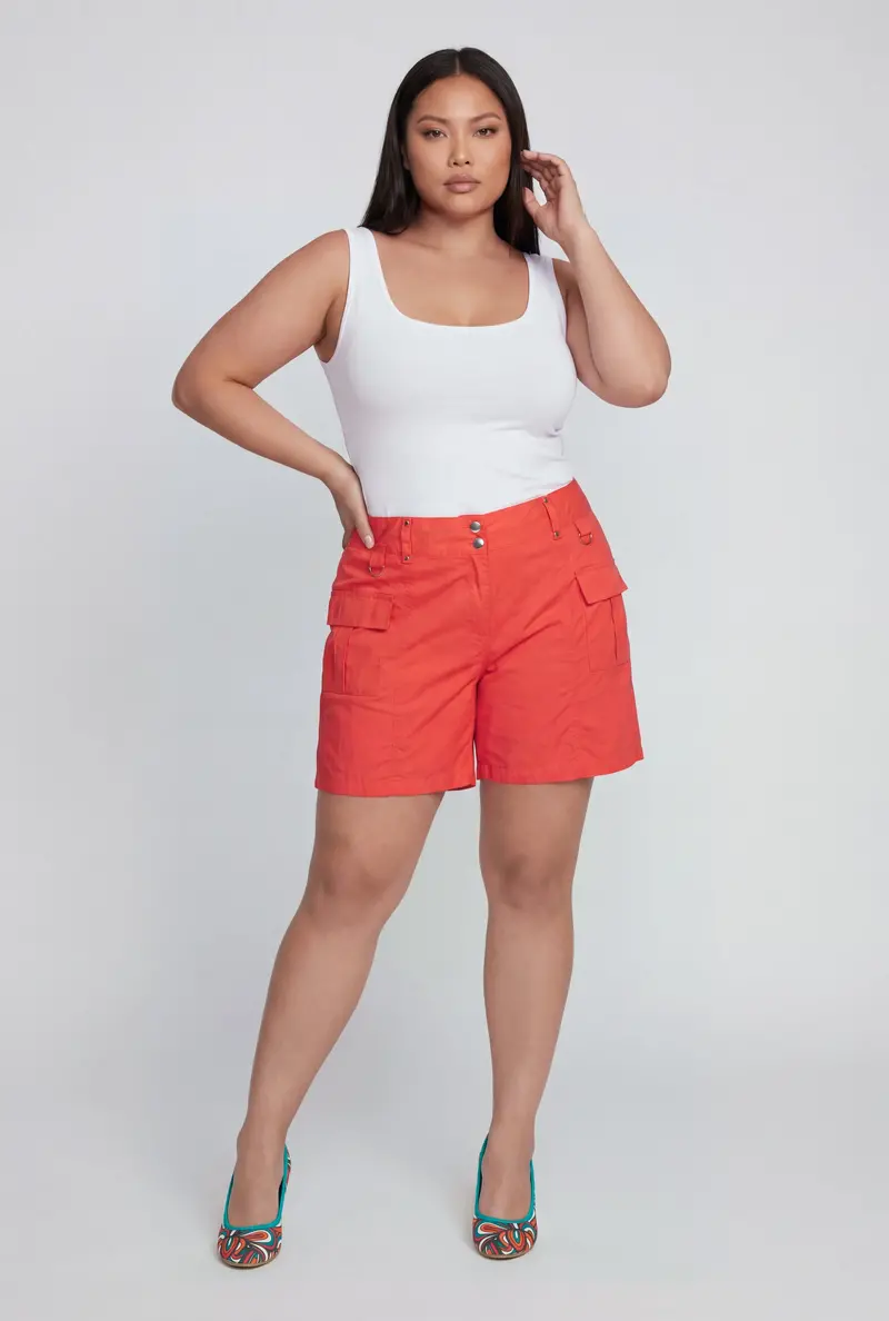 Plus Size Stretch Cargo Shorts With High Waist Design 1