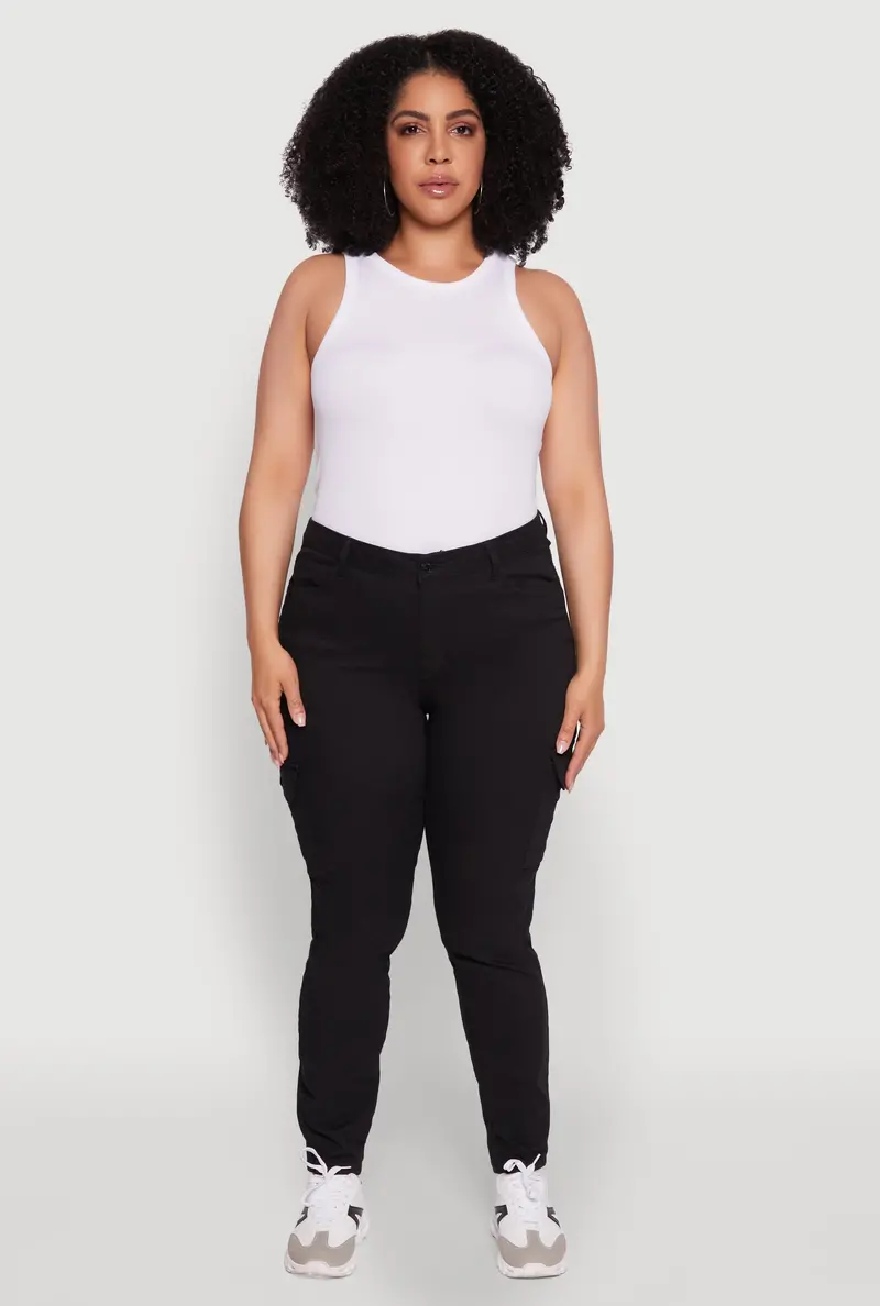 Plus-Size Stretch Twill Skinny Cargo Pants – Stylish & Structured 1