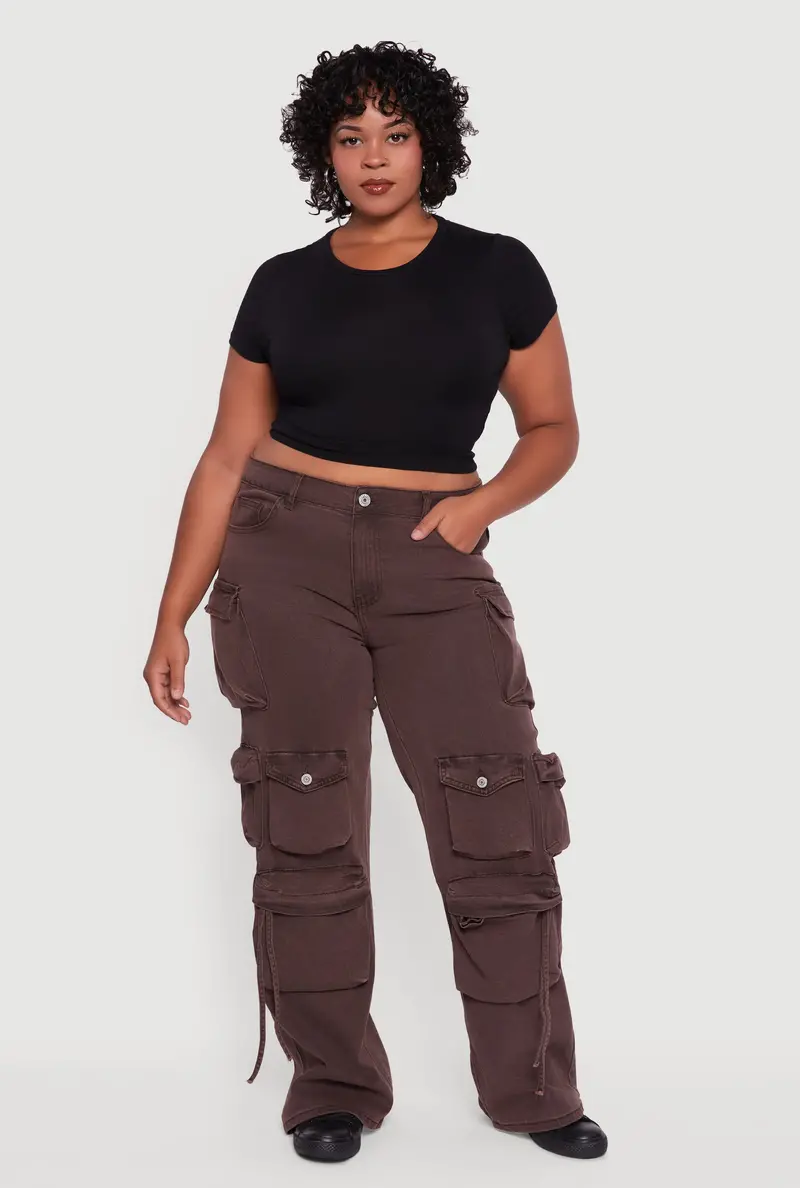 Plus Size Stretch Utility Wide Leg Jeans 1