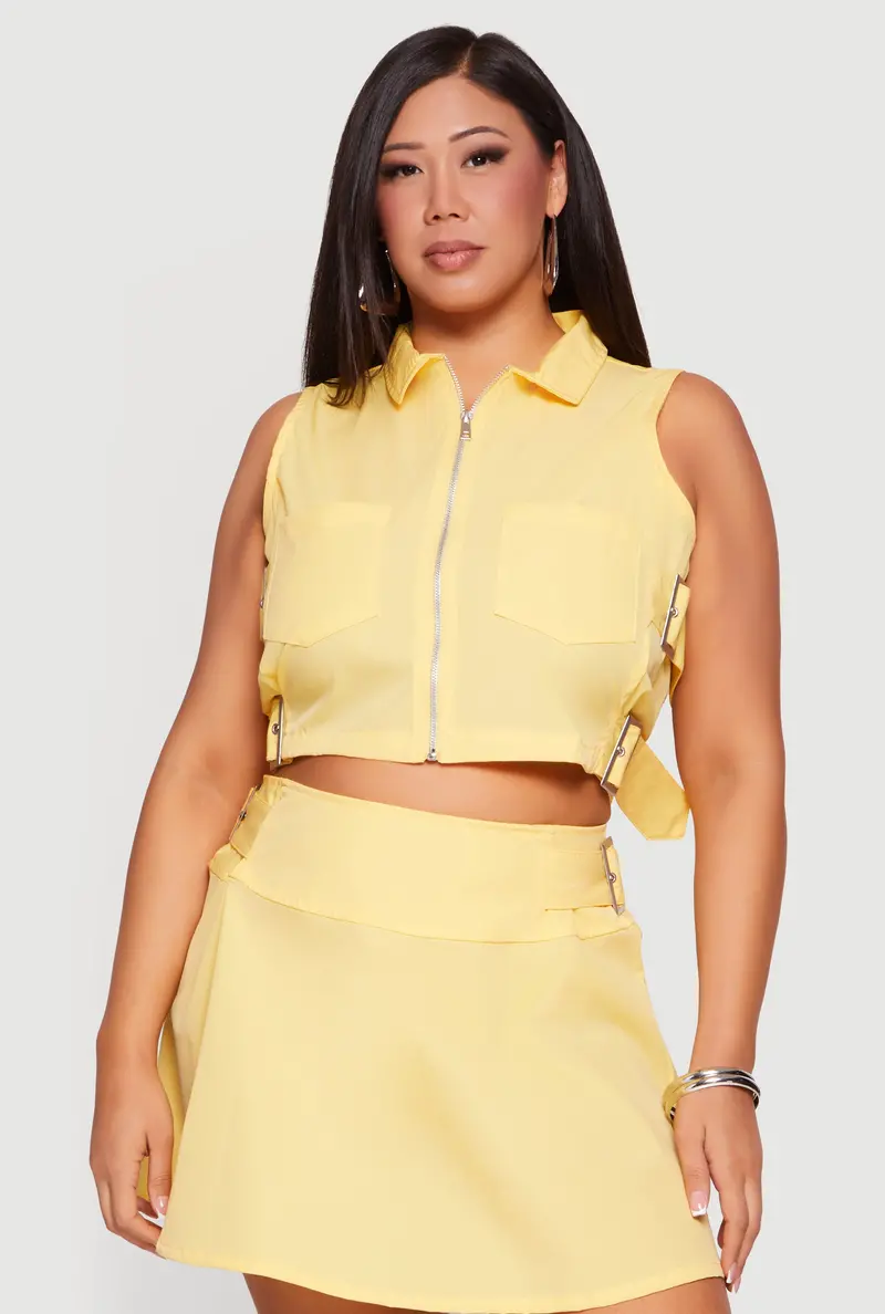 Plus Size Structured Vest With Side Buckle Detail And Zip Front 1