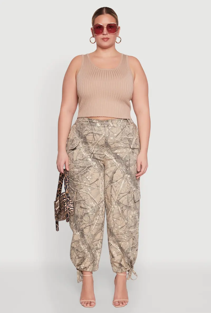 Plus Size Tapered Cargo Joggers – Almost Famous, High Waist 1